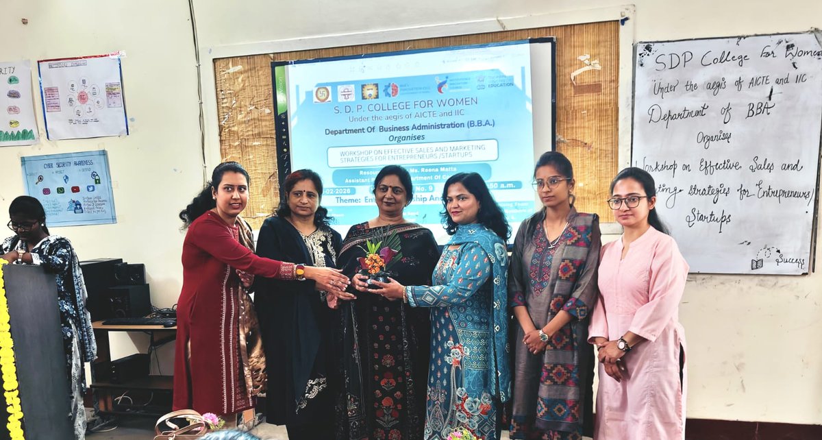 SDPColg4Women's tweet image. 23-02-2026
The Department of BBA conducted a Workshop on “Effective Sales and Marketing Strategies for Entrepreneurs/Startups" by the resource person Ms. Reena Matta, Assistant Professor (Department of Commerce)
#AICTE
#iiC
#Markiting