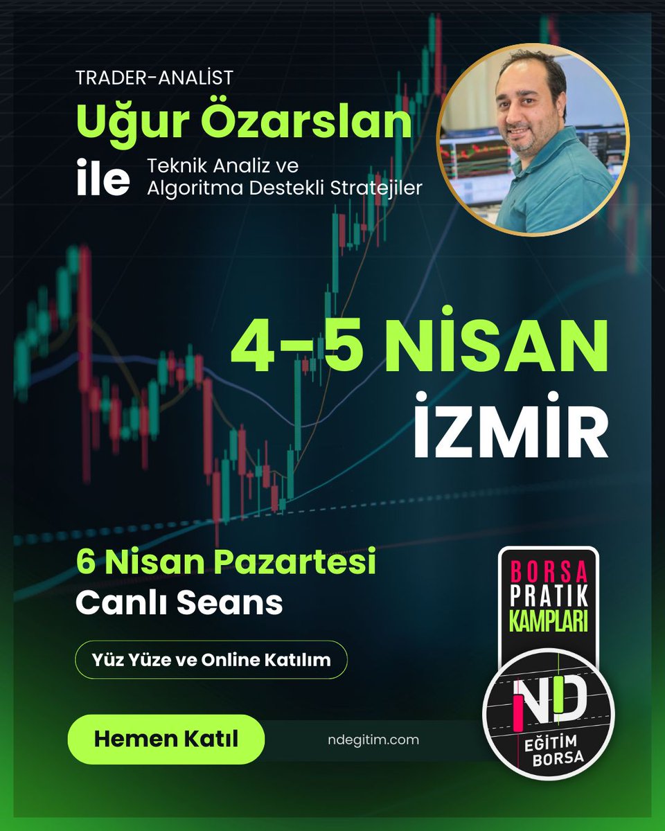 ndegitim's tweet photo. #ndegitim #borsakampı 24.grup eğitimimiz 04-06 Nisan 2026 tarihinde İZMİR'de yapılacak.

2 Gün yüz yüze eğitim ve sonrasında 1 gün canlı seans yapılacak.

Katılmak isteyenleri bekleriz... 

#ndkolay #borsaegitim #borsakampı
#sasa #ykbnk #akbnk #eregl #Borsaİstanbul #thyao #froto https://t.co/RTfMMKi5Ug