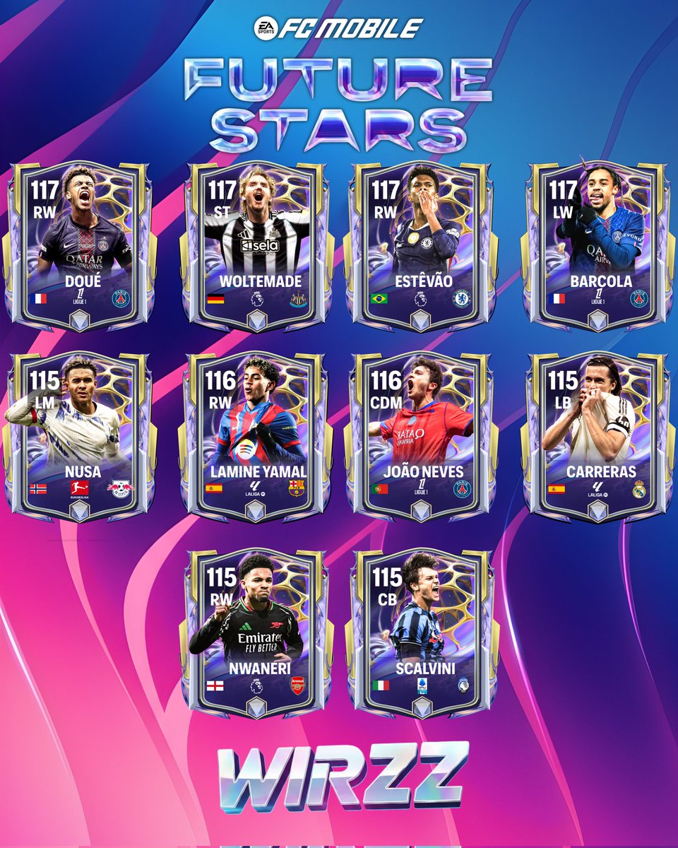Wirzz_ZN's tweet photo. 🌟 FUTURE STARS 🌟
The Next Generation Has Arrived!
The spotlight is shining on football’s brightest young talents! ⚡
Introducing Future Stars – featuring elite prospects ready to dominate the world #FCMobile #designer #easport #Prediction #fcmobile26 https://t.co/Pbg16NyKNG