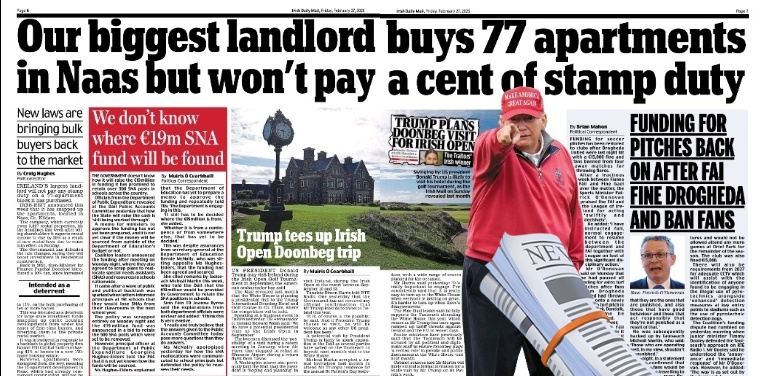 #FFG 
Selling Off Hope &amp; Homes

IRELAND'S largest landlord will not pay any stamp duty on a 77-apartment block it has purchased - <a href="/TheNewsHughes/">Craig Hughes</a>

IRES-REIT announced this week that it has snapped up the apartments, located in Naas. Co. Kildare.

The company, which currently owns