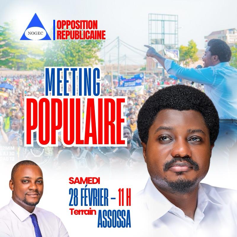 🇨🇩 NOGEC : La Nouvelle Génération pour l'Emergence du Congo (NOGEC) en sigle, invite la population Kinoise à un grand meeting populaire ce samedi 28 février 2026 à 11h au terrain ASSOSA.