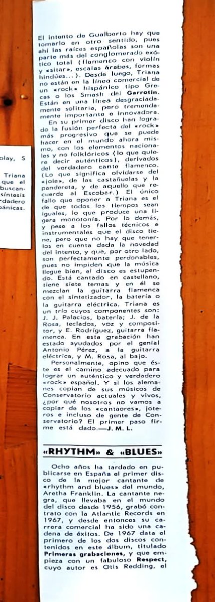 Mi critica del primer disco de Triana a la semana de salir en 1975. (Revista Ritmo). Dedicado especialmente a Pablo Selma Luna y  Eduardo Rodway
