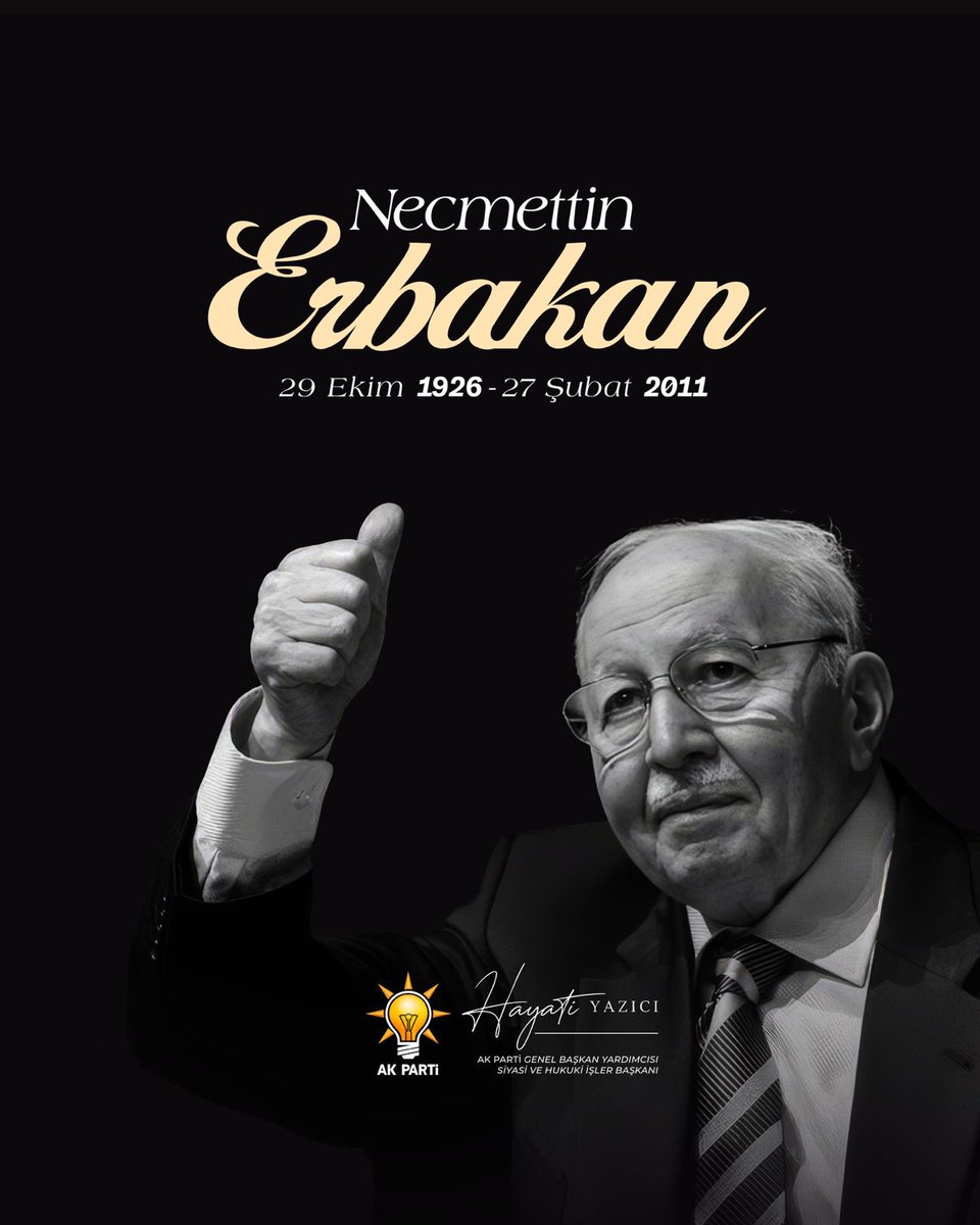 Hayati_Yazici's tweet photo. Milli Görüş hareketinin lideri, 54. Hükümetin Başbakanı, kıymetli devlet ve dava adamı Prof. Dr. Necmettin Erbakan Hocamızı vefatının 15. yıl dönümünde rahmet ve hürmetle yâd ediyorum. 
Ruhu şad, mekânı cennet olsun. https://t.co/bgJTelu2Uh