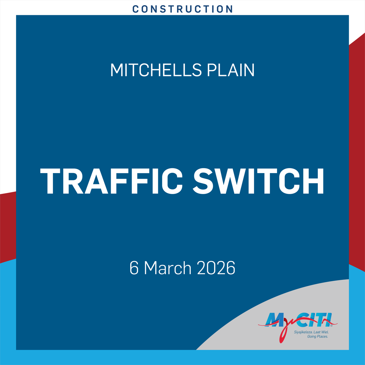 Traffic lane switch on AZ Berman Drive (Mitchells Plain) as part of ongoing upgrades.
Access remains open. More info: bit.ly/4rF3mJh
#AZBerman
#MitchellsPlain