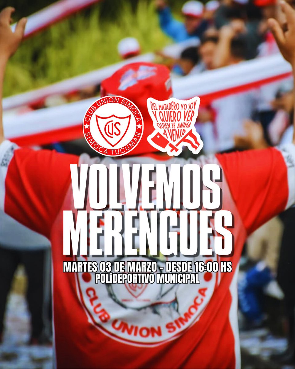 ¡VOLVEMOS MERENGUE! 🆕 

Este 03 de marzo nos reencontramos en el Polideportivo Municipal.

Te esperamos desde las 16:00 hs, habrá pruebas de jugadores libres y el inicio de los entrenamientos para nuestros planteles de primera división, reserva e inferiores.

!DALE UNIÓN! 🤍🥚