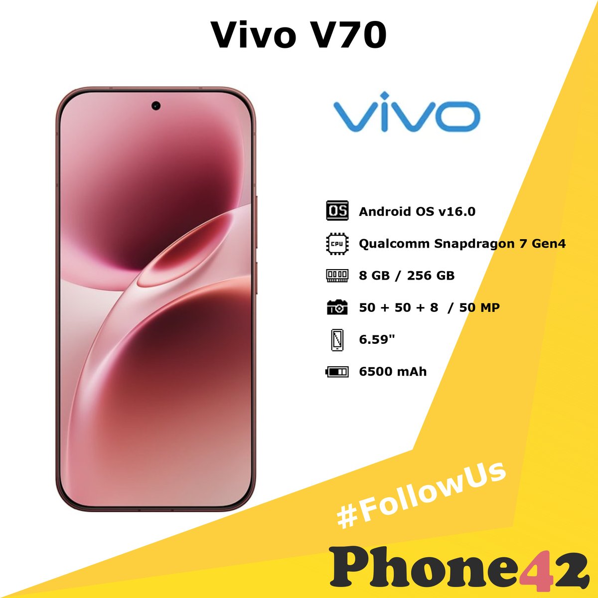 Phone42com's tweet photo. 📱 Vivo V70 Features, Specs and Performance

✅ Pros: AMOLED display, IP68 certified protection
⛔️ Cons: no headphone jack

Want more info? Head to our website! 🌐

#Phone42 #Vivo #VivoV70 #SmartphoneReview #VivoPhotography #PhoneReviews #MobileBenchmarks
https://t.co/RbHywjxsmF https://t.co/V9BVTsw1pP