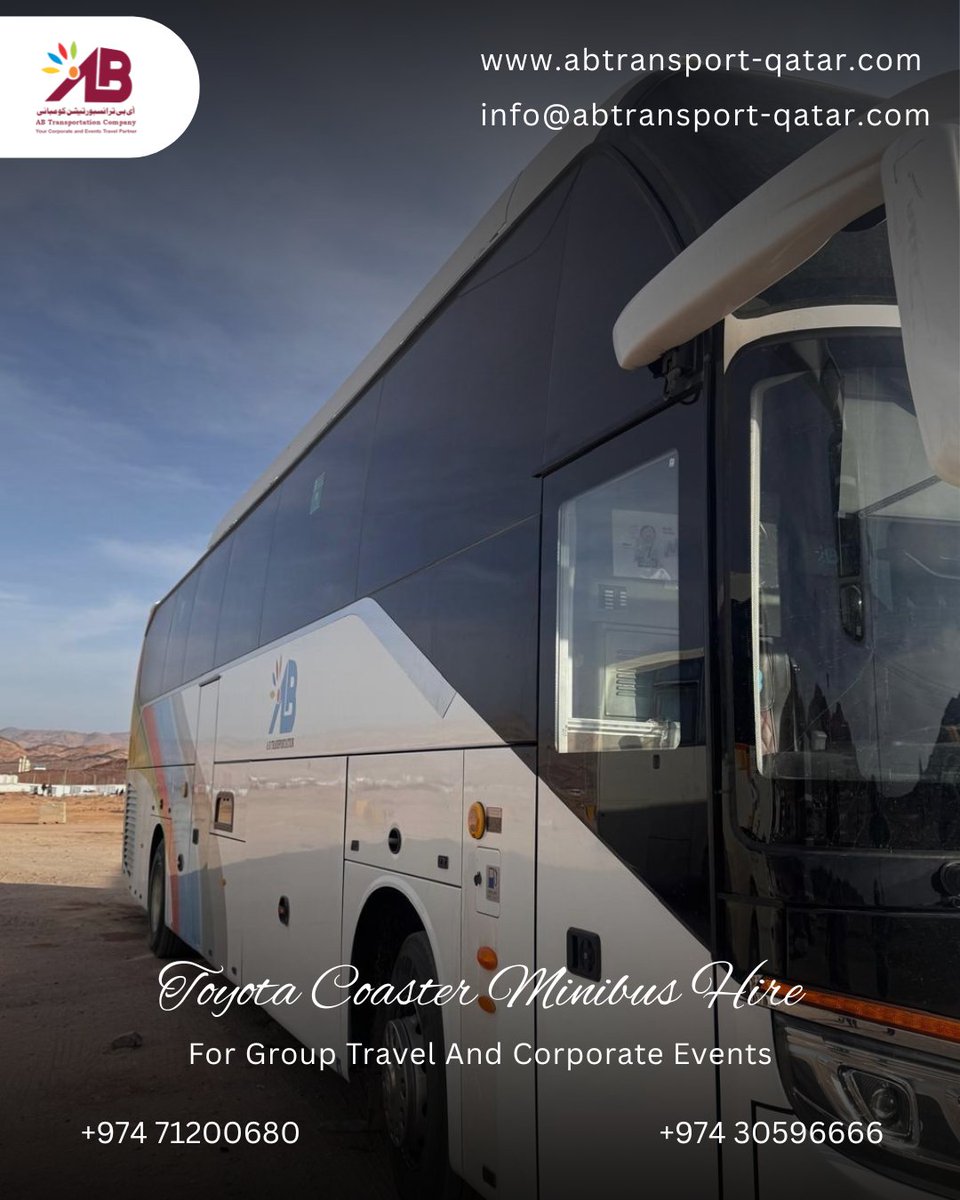 qatartransport's tweet image. Caption: AB Transport Qatar offers Toyota Coaster Minibus Hire for corporate events, staff transport, airport transfers, and group trips — comfortable, safe and professional service across Qatar.
🌐 abtransport-qatar.com

#MinibusService #ToyotaCoasterHire #GroupTravel
