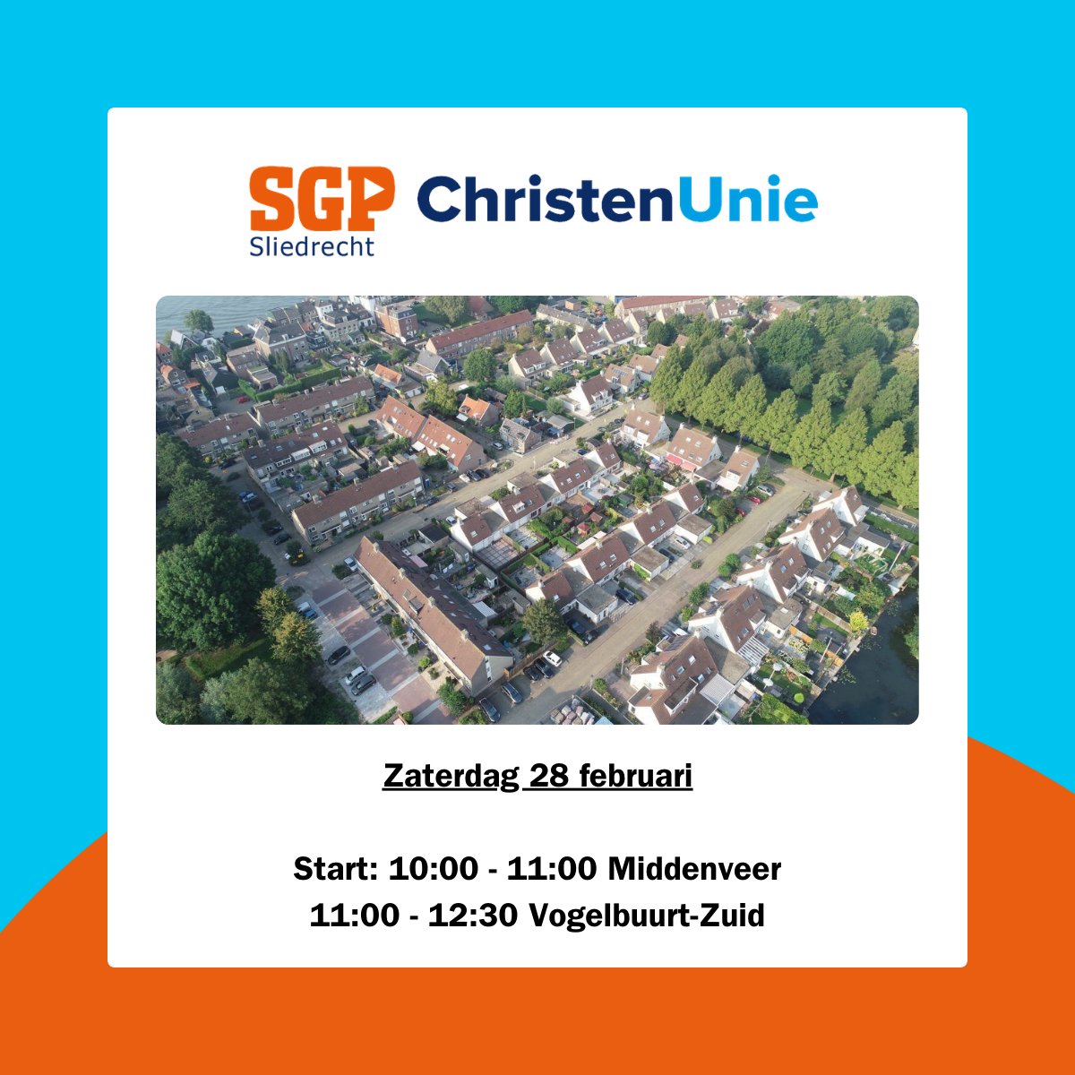SGPCUSliedrecht's tweet photo. @SGPCUSliedrecht bij u in de wijk: op zaterdag 28 februari bezoeken wij de Middenveer en trekken we richting de Vogelbuurt-Zuid!

We hopen u weer te ontmoeten! Uiteraard is onze - inmiddels tamelijk iconische, al zeggen we het zelf - Bakkie Bakfiets 🚲☕ er weer bij. 🧡🩵 https://t.co/hAUhjXF1n8