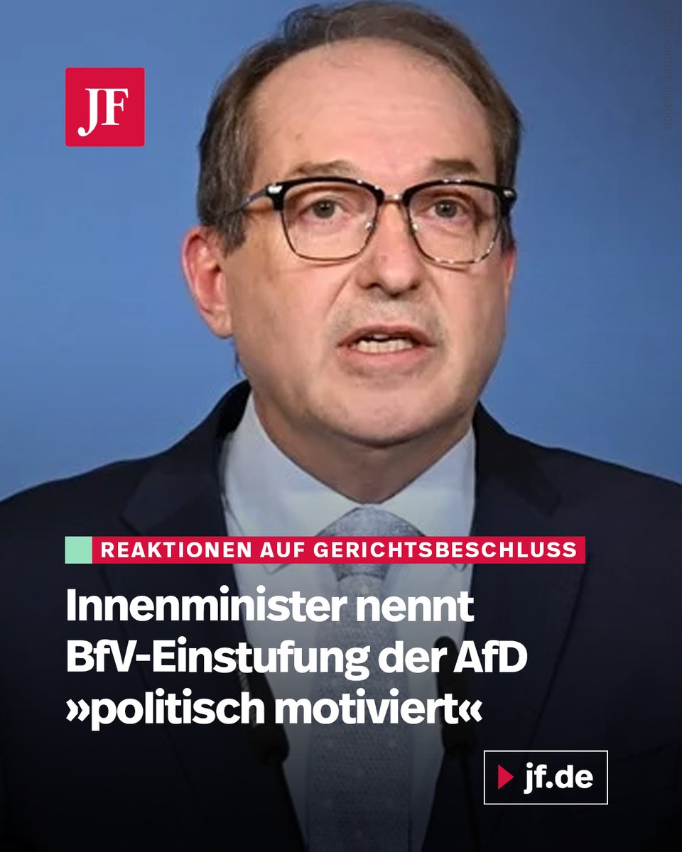 Erstmals räumt ein deutscher Innenminister ein, die AfD-Einstufung als „gesichert rechtsextrem“ durch den Verfassungsschutz sei „politisch motiviert“ gewesen. Auch andere Politiker äußern sich zum Gerichtsbeschluss: jungefreiheit.de/politik/deutsc…