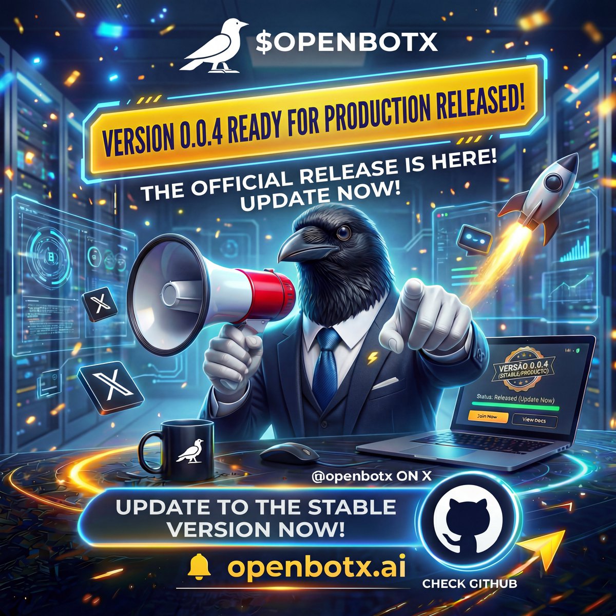 PRODUCTION RELEASED AS PROMISED 🐦‍⬛💕

Install details is on repository: 
github.com/openbotx/openb…

The $OPENBOTX is going high now.