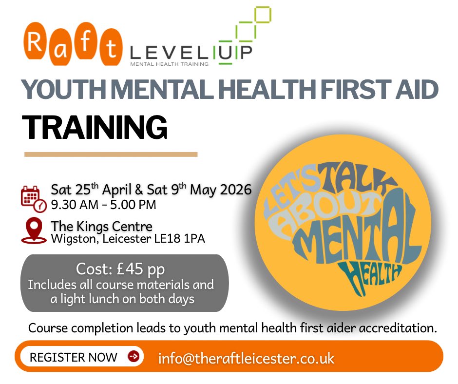 DebbieAnneH's tweet photo. Youth Mental Health First Aid training for foster/kinship carers, adoptive parents &amp; anyone supporting care‑experienced young people. £45pp (materials, accreditation, lunch &amp; refreshments both days). Email info@theraftleicester.co.uk or DM to join 😊
#youthmentalhealth #cep https://t.co/aOmT8grjWK