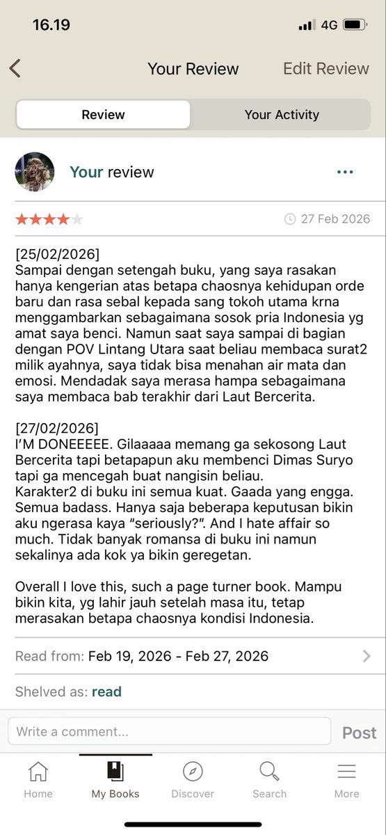 Jannadyaa's tweet photo. 3. Pulang by Leila S. Chudori.
Sakit jiwa sakitttttt. Bikin nangis kecil di 2 jam sebelum buka puasa. https://t.co/FHJ3OR4d8K