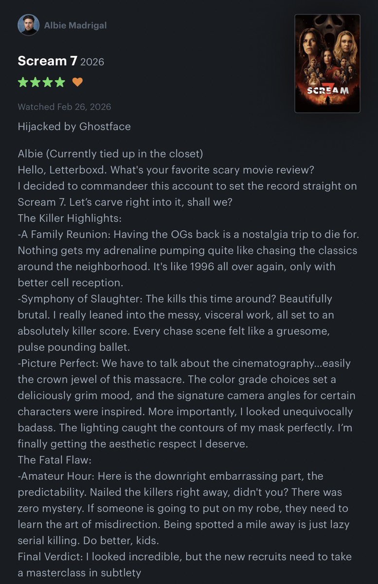 seekin_about's tweet photo. #scream7 my review. From a hardcore scream/ghostface fan. https://t.co/qrsqHnyYaf