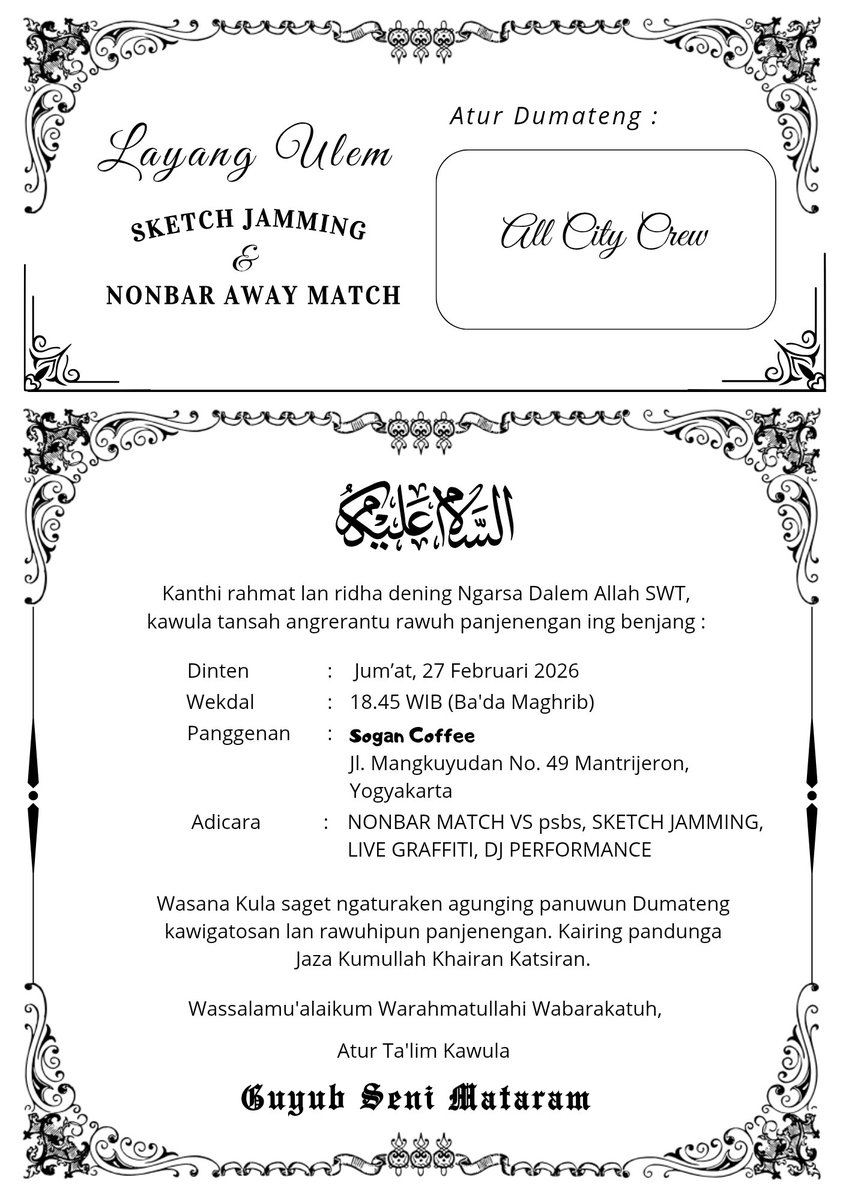 GSMataram's tweet image. Dear All City Crew..
Jumpa nanti di Sogan Coffee. Kertas akan kami sediakan dan mari kita rayakan hari ini ⛓️💫⛓️

#MATARAMDAY #MATARAMDAY #MATARAMDAY