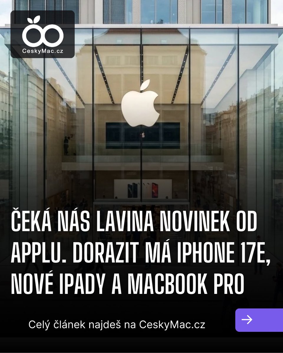 Apple v březnu nespí! 🍎 Očekáváme lavinu novinek:
📱 iPhone 17e (s MagSafe?)
📺 iPad Air M4 
💻 MacBook Pro &amp; Air M5
💡 A možná i levný MacBook!
Který upgrade je pro vás „must-have“? 🔥
Více info: ceskymac.cz/ceka-nas-lavin…