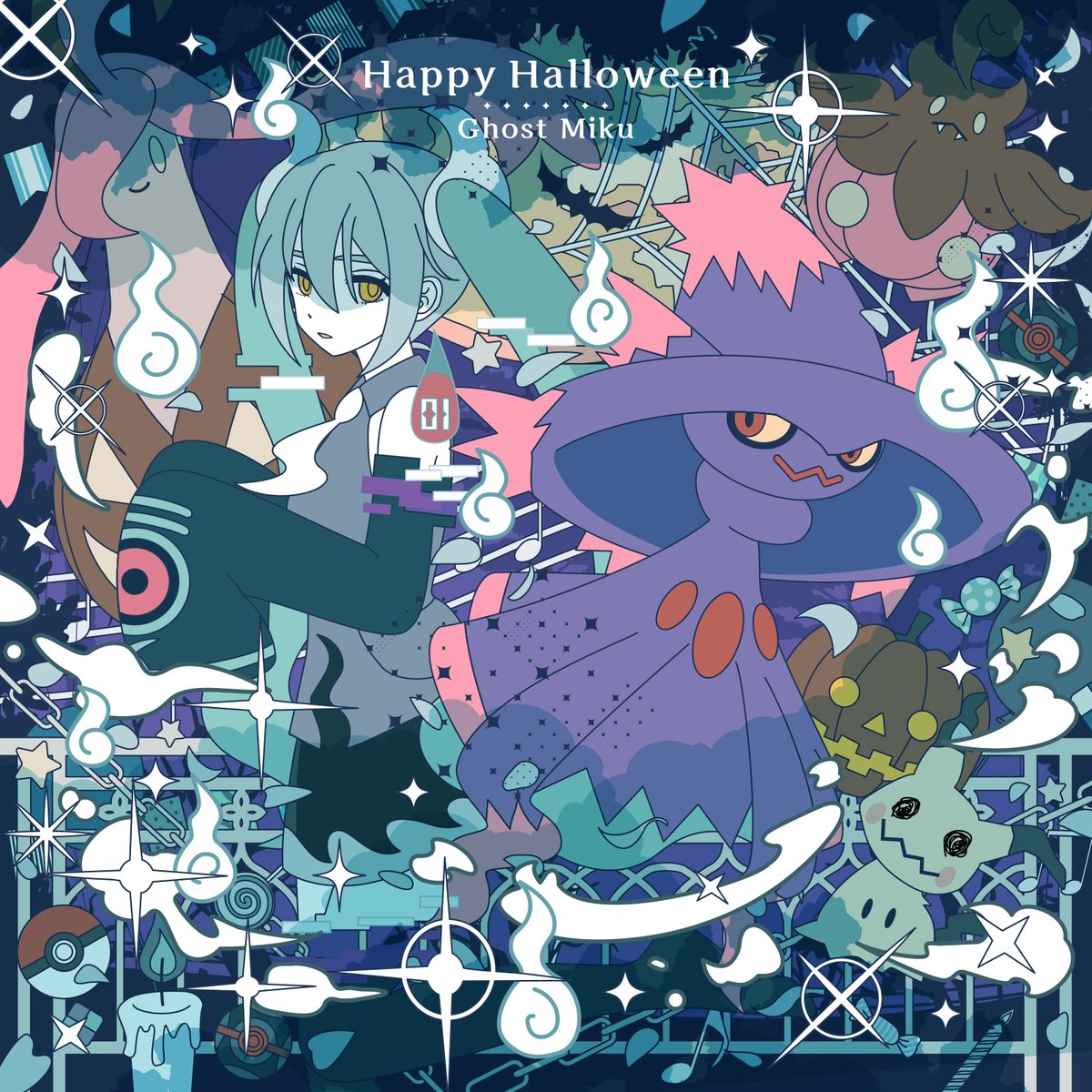 ポケモン30周年おめでとう！🎉✨
以前描いたポケミクFAのフェアリーとゴーストミクちゃん🧚👻