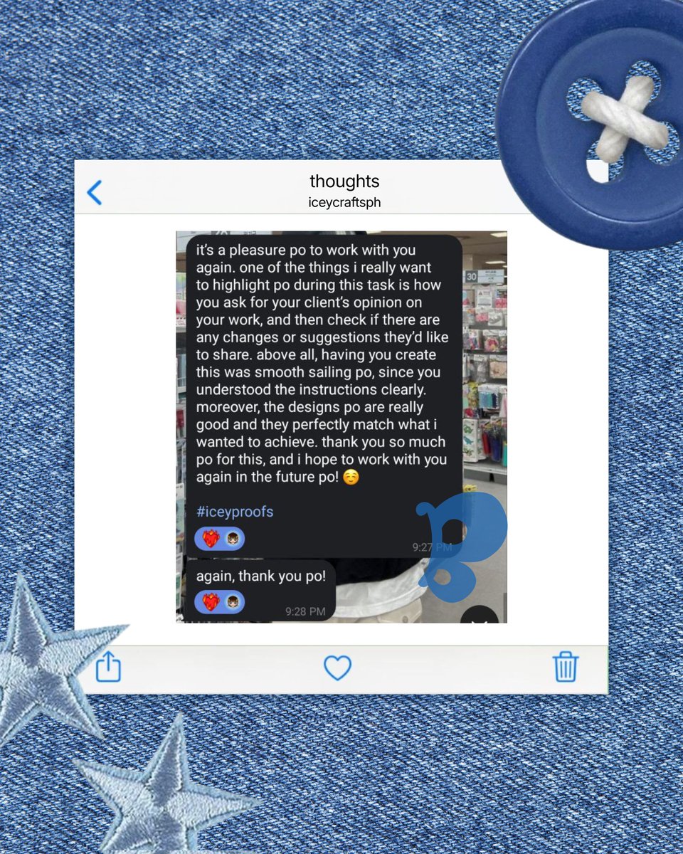 iceycraftsph's tweet photo. [ 📨 ] #iceyproofs | sharing some client feedback 🩵✨

"one of the things i really want to highlight po during this task is how you ask for your client's opinion on your work"

thank you for trusting icey. your support means everything and keeps this journey going. 🦋💫 https://t.co/bn0MN9qMFi
