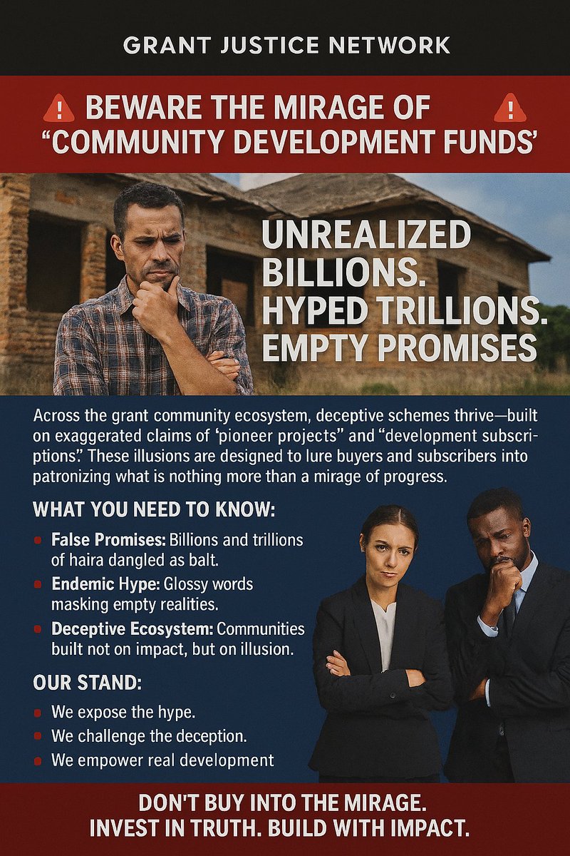 Trillions in talk. Nothing on the ground.
Grant Justice Network is calling out the fraud behind fake development schemes.  
Let’s build with integrity.
<a href="/realDonaldTrump/">Donald J. Trump</a> <a href="/RepRileyMoore/">Rep. Riley M. Moore</a> <a href="/IMFNews/">IMF</a>
<a href="/WorldBankGroup/">World Bank Group</a>
<a href="/IntlCrimCourt/">Int'l Criminal Court</a> <a href="/cenbank/">Central Bank of Nigeria</a> <a href="/SenRemiTinubu/">Sen Oluremi Tinubu, CON</a>
#ExposeTheHype #BuildWithImpact