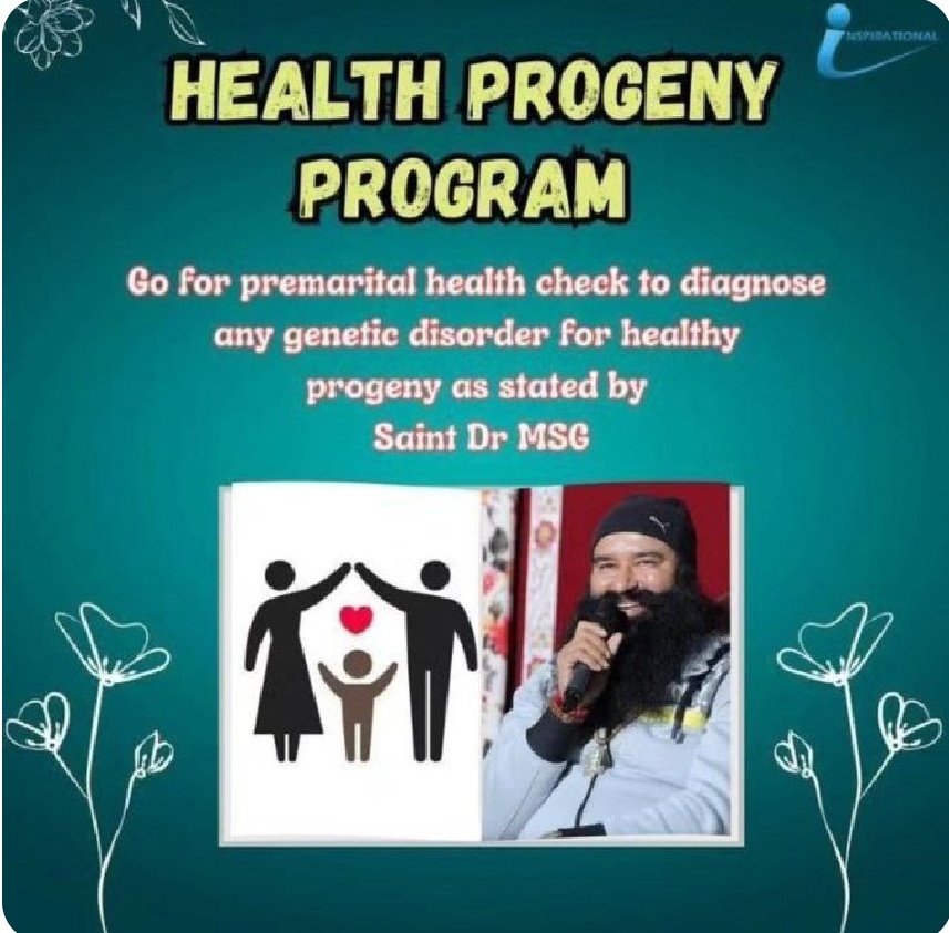 AnmoldeepK20217's tweet image. A healthy society begins with healthy families , and awareness before marriage . Inspired by saint Gurmeet Ram rahim singh ji insan , follow the #CompatibilityTest and #ThingsToCheckforMarriage before marriage to ensure future generations are safe and happy from genetic diseases.