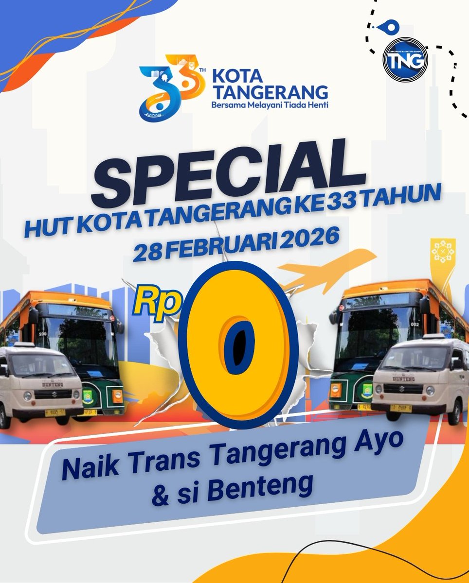TfTangerang's tweet photo. Spesial buat kamu warga Kota Tangerang!

Di HUT ke-33 Kota Tangerang naik Trans Tangerang Ayo dan Si Benteng GRATIS (Rp0) 🙌

Jangan lupa tetap tap in Kartu Uang Elektronik mu ya! https://t.co/o29qL85mor