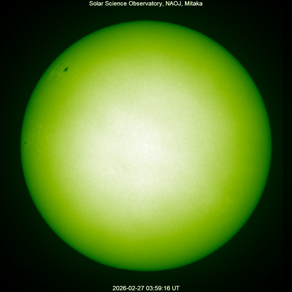 本日の太陽】2026-02-27の太陽黒点 北半球g=1,f=2,R=12 南半球g=1,f=2