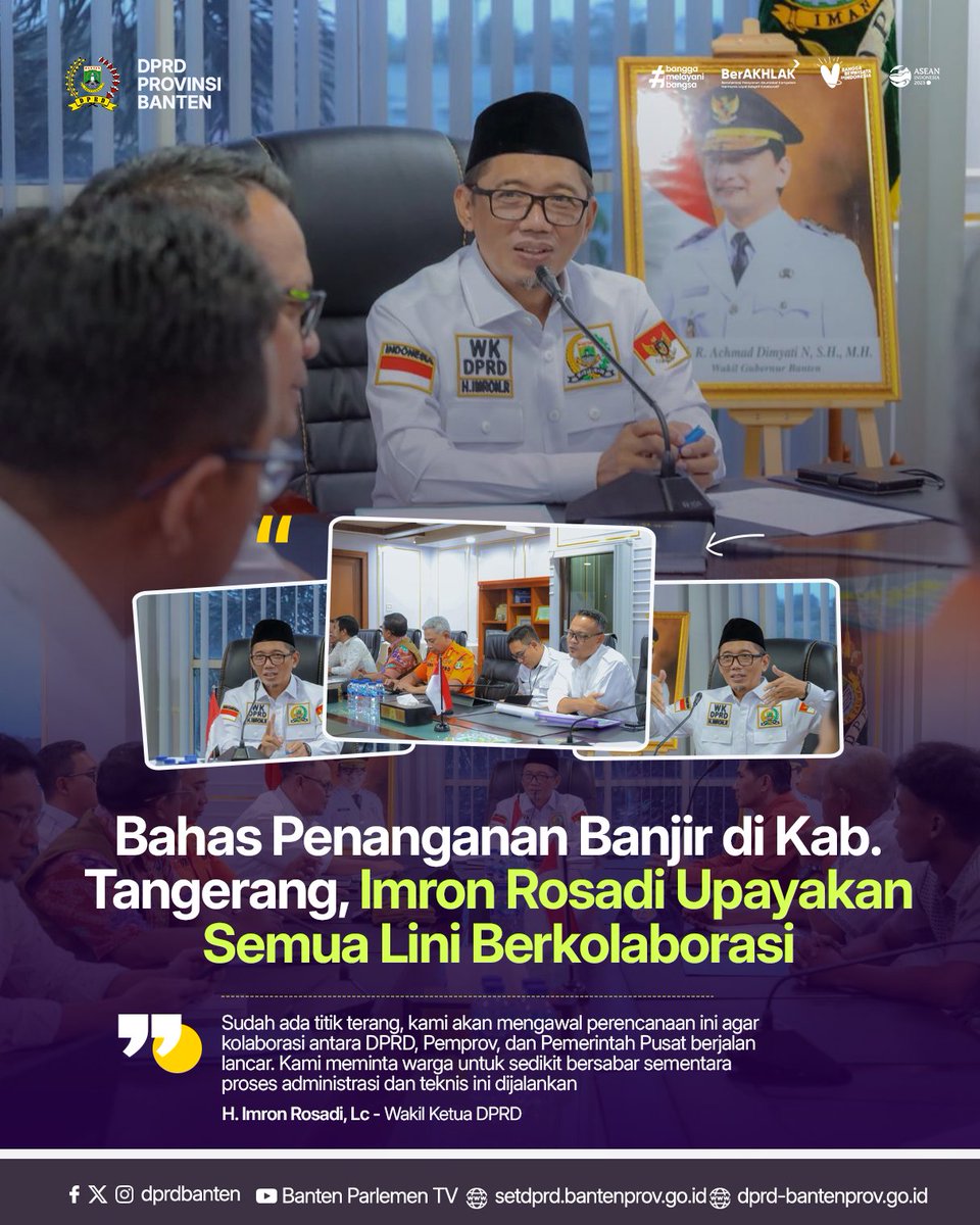 DPRDBANTEN's tweet photo. Wakil Ketua DPRD Provinsi Banten Imron Rosadi menerima rapat koordinasi pembahasan penanganan banjir di Kabupaten Tangerang Wilayah Sungai Cidurian bertempat di Ruang Rapat Pimpinan DPRD Provinsi Banten, Kamis (26/02/2026).

Selengkapnya, klik : https://t.co/IsXBHUyktA https://t.co/JqWfjquDr1