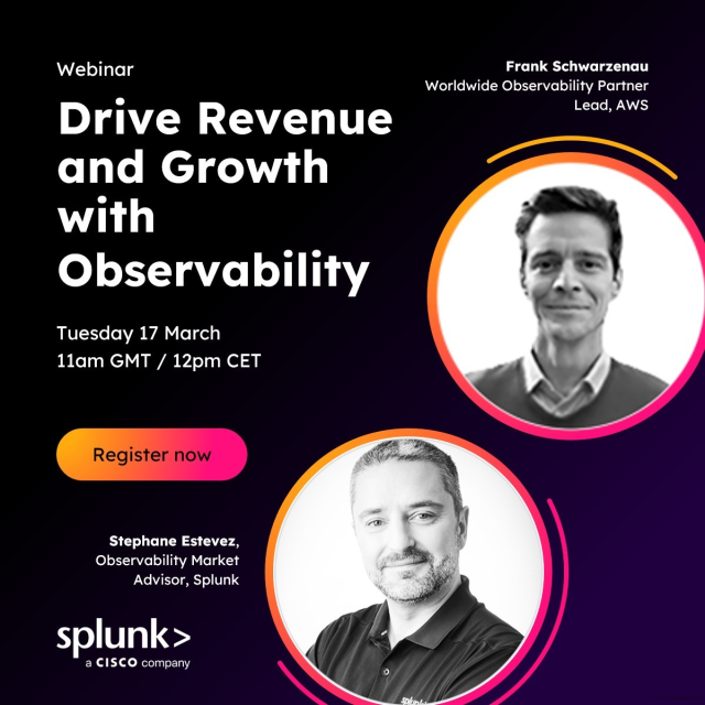 markusbleichner's tweet photo. Observability is a game-changer for business growth. Join Frank Schwarzenau, AWS and Stephane Estevez, Splunk as they discuss how leaders are seeing 53% higher ROI, using AI, OTel and more to gain a competitive edge. https://t.co/8vU9YPmvy5 https://t.co/RvtsHea4EQ