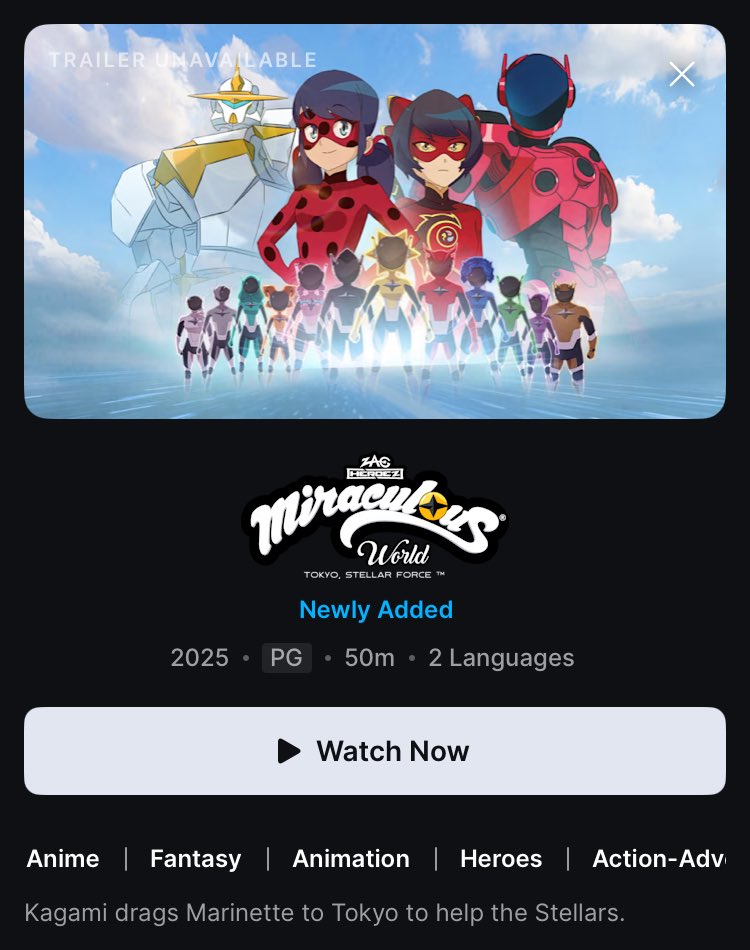 ladybloggersphi's tweet photo. Miraculous World: Tokyo - Stellar Force is now streaming on Disney+ Philippines. π΅π
#MLBTokyo #MLBWorld #MiraculousLadybug https://t.co/gwdPvOtcmk