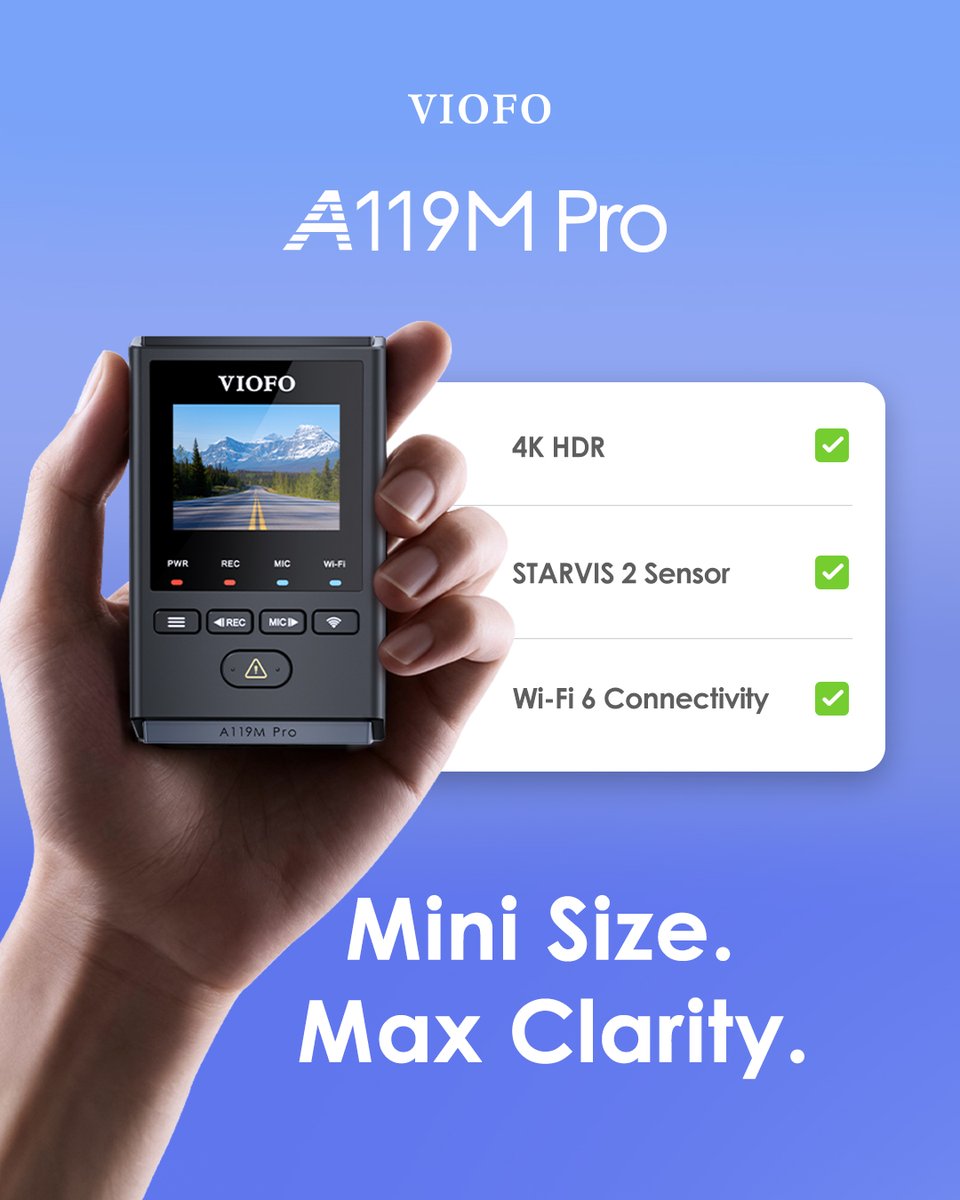 viofo's tweet image. Searching for a "Mini but Mighty" 4K dashcam? 🚗 The A119M Pro is your perfect choice!   
✨ Why you’ll love it: 
𝐌𝐢𝐧𝐢 𝐁𝐨𝐝𝐲. Perfectly hidden. 
𝐓𝐫𝐮𝐞 𝟒𝐊. Crystal-clear. 
𝐄𝐚𝐬𝐲 𝐒𝐞𝐭𝐮𝐩. Ready in minutes.  
 #viofo #dashcam #caraccessories #carcare #cartech