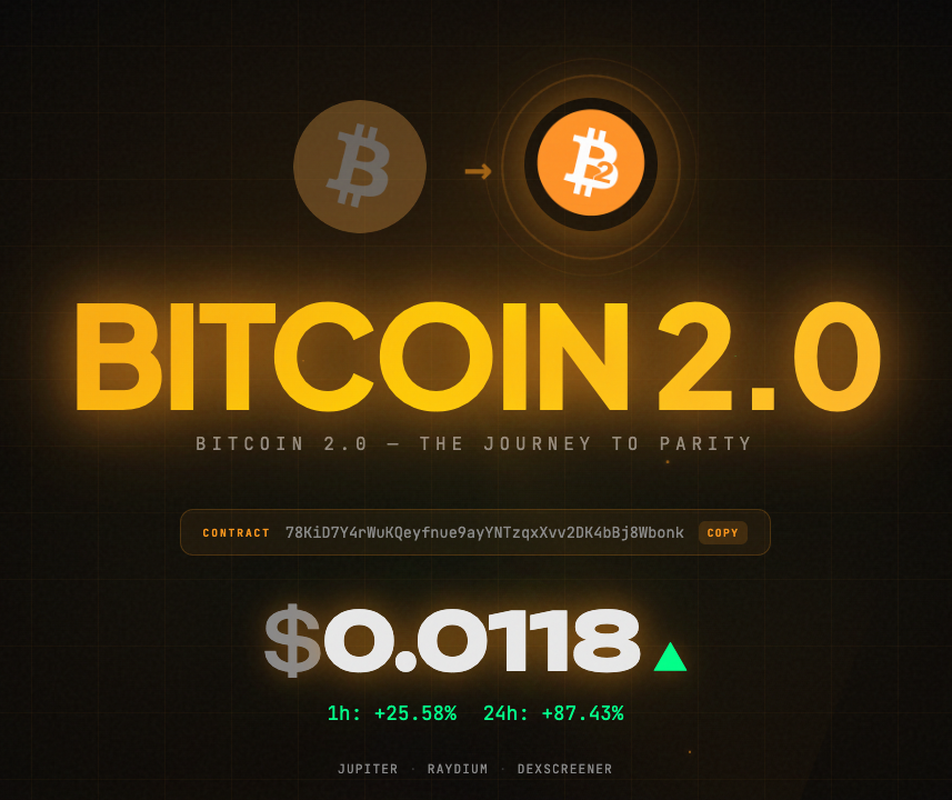 🚨BREAKING 🚨

BTC2 BREAKS ABOVE 1 CENT📈📈

BTC2 / BTC RATIO IS EXPLODING RAPIDLY💥💥

WHY BE LATE WHEN YOU CAN BE EARLY‼️