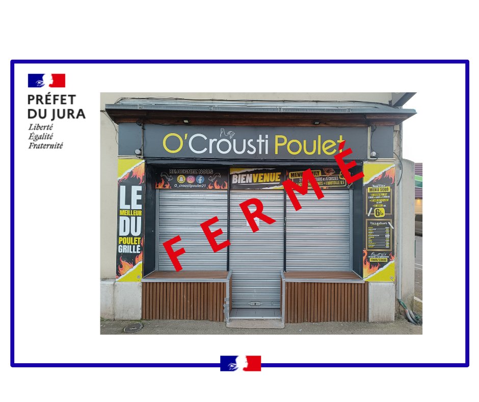 Image de Préfet du Jura : ❌Fermeture de O' Crousti Poulet à Dole

Suite à un contrôle des services sanitaires effectué mercred