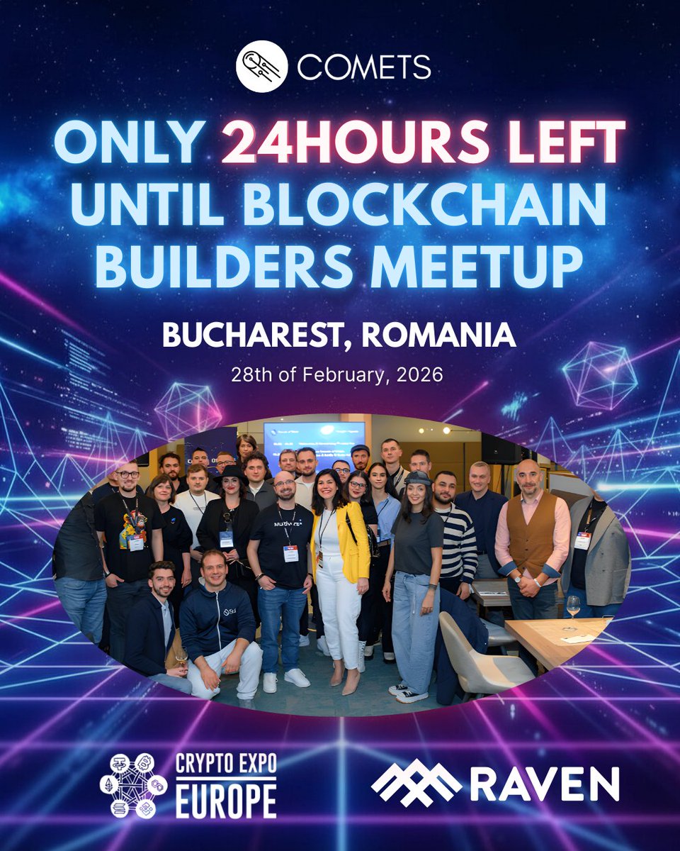 cometsweb3's tweet photo. Bucharest, the countdown is officially on! 🇷🇴 Just 24 hours left until the Blockchain Builders Meetup.

Tomorrow evening, ahead of @CryptoExpoEu , and partnering with @defi_raven  we’re filling the room with the devs, founders, and creators who are actively shipping in Web3. You already know what happens when this community gets together offline—ideas turn into actual projects. ⚡️

To make sure you get the most out of tomorrow, let’s do a quick roll call before doors open:

Who are you hoping to connect with? A Rust wizard? A potential co-founder? A mentor to look at your smart contract?

Drop a 👋 in the comments below, tell us who you want to meet, and we’ll make the intro tomorrow!