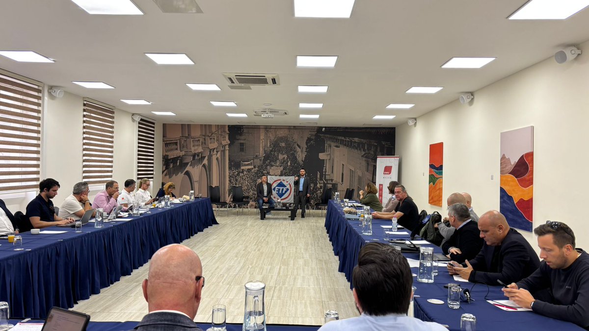 GWUMalta's tweet photo. "Honoured to host the Civil Aviation leadership of the ETF at the Workers’ Memorial Building in Malta. Bringing together aviation worker representatives from across Europe to strengthen solidarity and shape the future of our industry" - Secretary Jurgen Azzopardi

#ETF https://t.co/ovNU5nkDwr