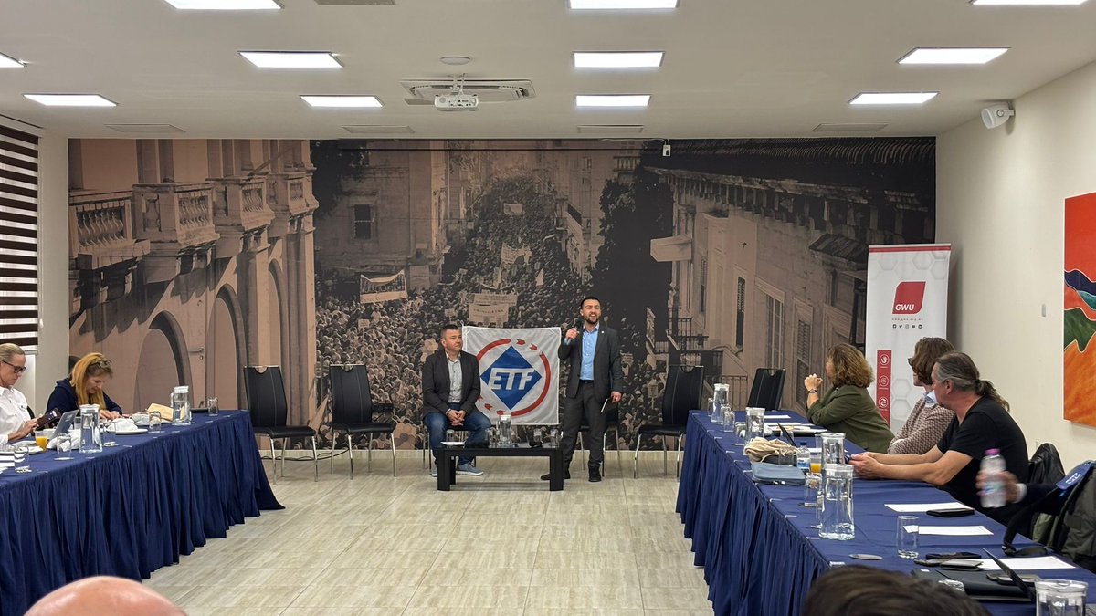 GWUMalta's tweet photo. "Honoured to host the Civil Aviation leadership of the ETF at the Workers’ Memorial Building in Malta. Bringing together aviation worker representatives from across Europe to strengthen solidarity and shape the future of our industry" - Secretary Jurgen Azzopardi

#ETF https://t.co/ovNU5nkDwr