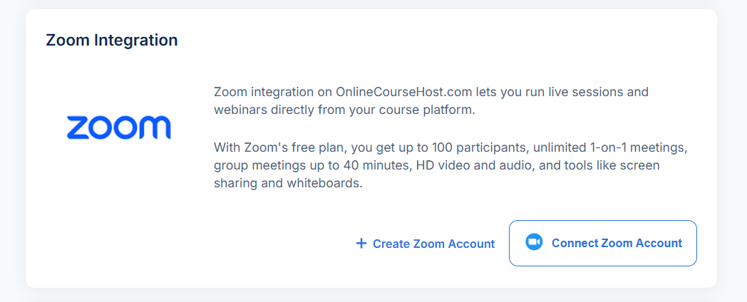och_platform's tweet photo. 🚀 New Features for Course Creators!

Zoom Integration, Live Sessions &amp; Webinars are now LIVE 🎉

You can now host live sessions and webinars directly inside your course player.

Connect via:
Admin → Integrations → Zoom
More engagement. Zero platform switching. https://t.co/MvRrRMUheY
