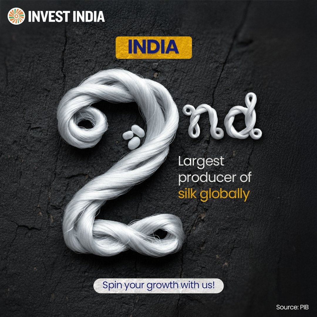 investindia's tweet image. India’s rising #silk output makes it a top manufacturing and sourcing hub, offering global #textile players scale and growth opportunities in a thriving sector.

Explore opportunities with India: tinyurl.com/II-Textiles-an…

#InvestInIndia #MakeInIndia @DPIITGoI @csbmot @TexMinIndia