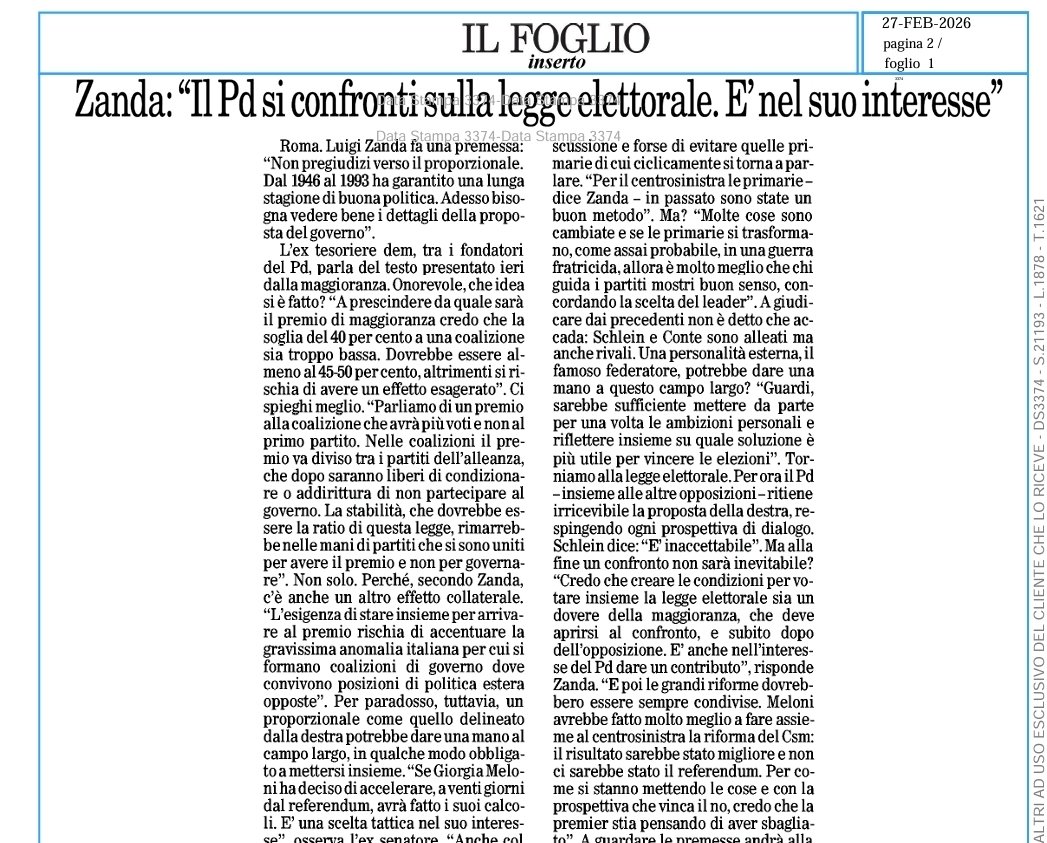 Da leggere l’intervista al senatore Luigi Zanda sul Foglio. E se avesse ragione, dalla legge elettorale per passare al CSM e alla Rai?