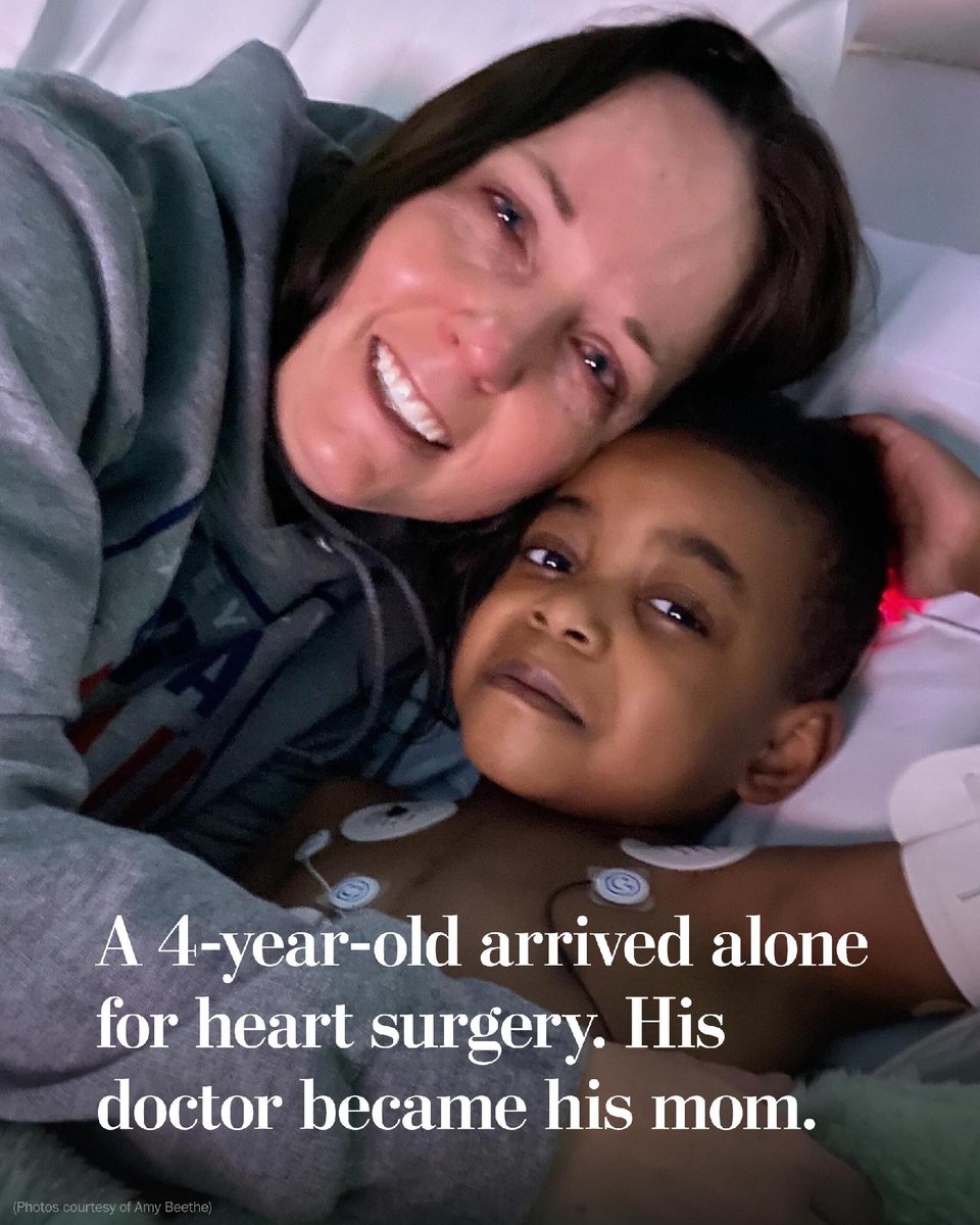 washingtonpost's tweet photo. Amy Beethe walked into a pre-operation room in January 2022 and was struck when she saw her patient: a small, underweight child.

After learning he was born with congenital heart disease and in foster care, she adopted him. https://t.co/shKup0cvvB https://t.co/oyyoOu7O0L