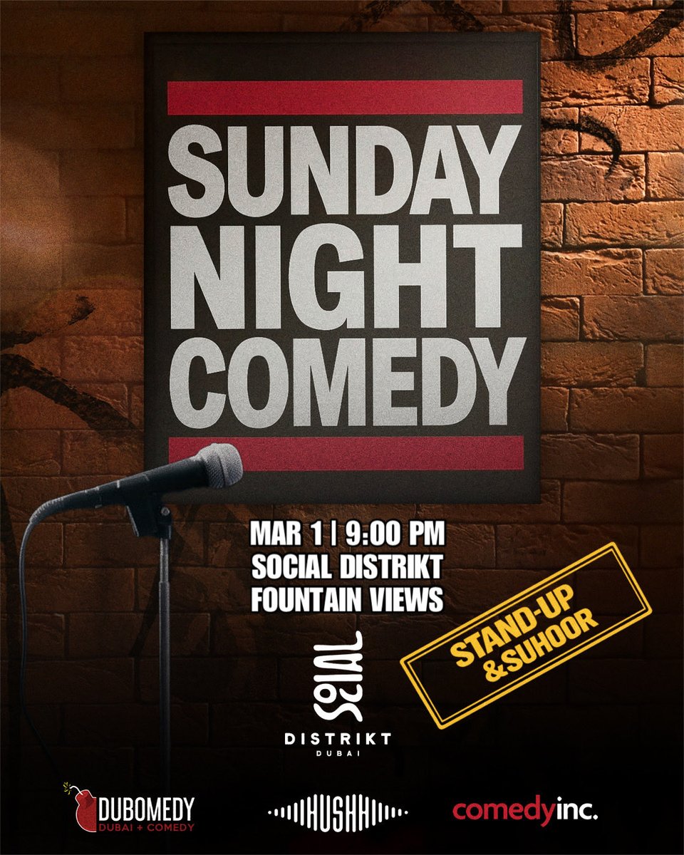 Dubomedy's tweet photo. ✨🎙️COMEDY &amp; SUHOOR 🥘✨

Join us for Big Laughs, Killer Rotating Line-ups, Delicious Suhoor &amp; Great Vibes w/your favorite Comedy Tribe! You never know who will POP IN! Admission is Free.

🗓️Sunday  📍Social Distikt, Fountain Views  🕖9 PM
🎉RSVP➡️https://t.co/fN0QAi1zrE https://t.co/COd7UpN8mX