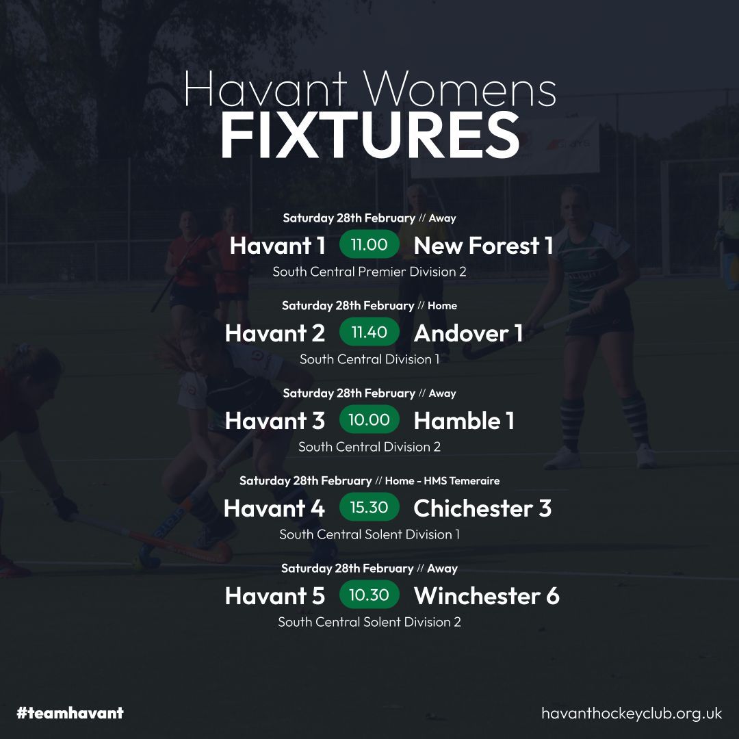 HavantHC's tweet photo. It's Fixture Friday!
We have a busy Saturday this weekend with both first teams away, wishing all of our teams luck and excited to be updated on Pitchero!

#TeamHavant   #BleedGreen
@fatfacefoundation @stuart8wealth @boxchilli  @accessuclinic @lalyspharmacyuk  @pickettsandpursers https://t.co/43JXjbVbE0