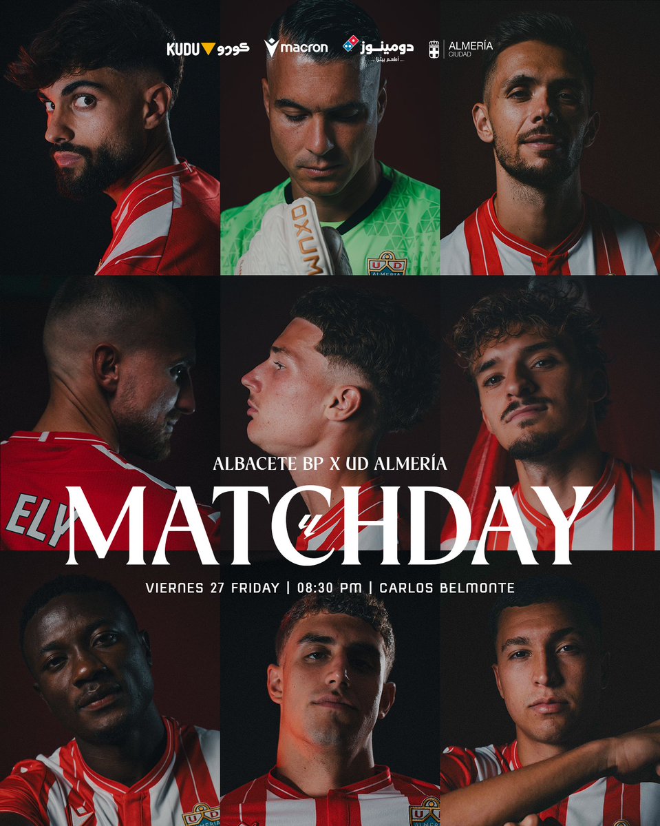 𝐌𝐚𝐭𝐜𝐡𝐝𝐚𝐲

¡¡Vamos a por más!! ⚔️

🆚 <a href="/AlbaceteBPSAD/">Albacete Balompié 🤍</a>.
⌚️ 20:30 h.
🏟 Carlos Belmonte.
📺 LALIGA HYPERMOTION TV.
📻 #UDARadio.

#VamosAlmería 🔴⚪️