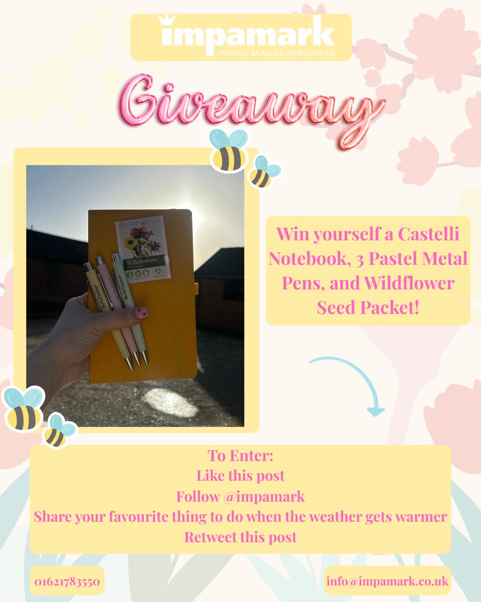 🌸 Spring is on the way… so it’s GIVEAWAY time! 🌱✨

Win a Castelli Notebook, 3 Pastel Metal Pens &amp; a Wildflower Seed Packet! 💗

To Enter:
✔ Like
✔ Follow @impamark
✔ Comment your fave spring activity
✔ Retweet

🏆 Winner announced 6th March! 🏆

Goodluck! 🌺