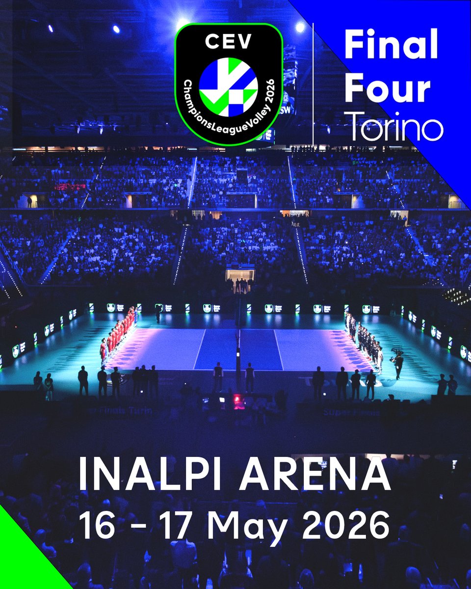 Federvolley's tweet photo. 📣Torino ospiterà le Final Four della CEV Champions League 2026 maschile🤩❗️

Save the date 
📍Inalpi Arena
🗓️16-17 maggio

➡️La news completa: https://t.co/cvwhcUswkb 

#CLVolley | @CEVolleyball https://t.co/x7TMMFBvI8