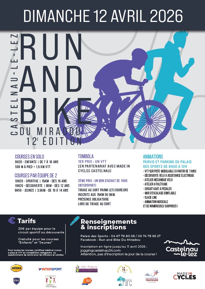CastelnauleLez's tweet photo. 🏃12ème #RunandBike du Miradou !
Rendez-vous dimanche 12 avril au Palais des Sports Chaban-Delmas.
💥Les inscriptions sont ouvertes !💥
➡️Inscriptions en ligne : https://t.co/yrKmBpKtYn
Attention pas d’inscription le jour de la course ! 🎽 https://t.co/Lghstdk3tR