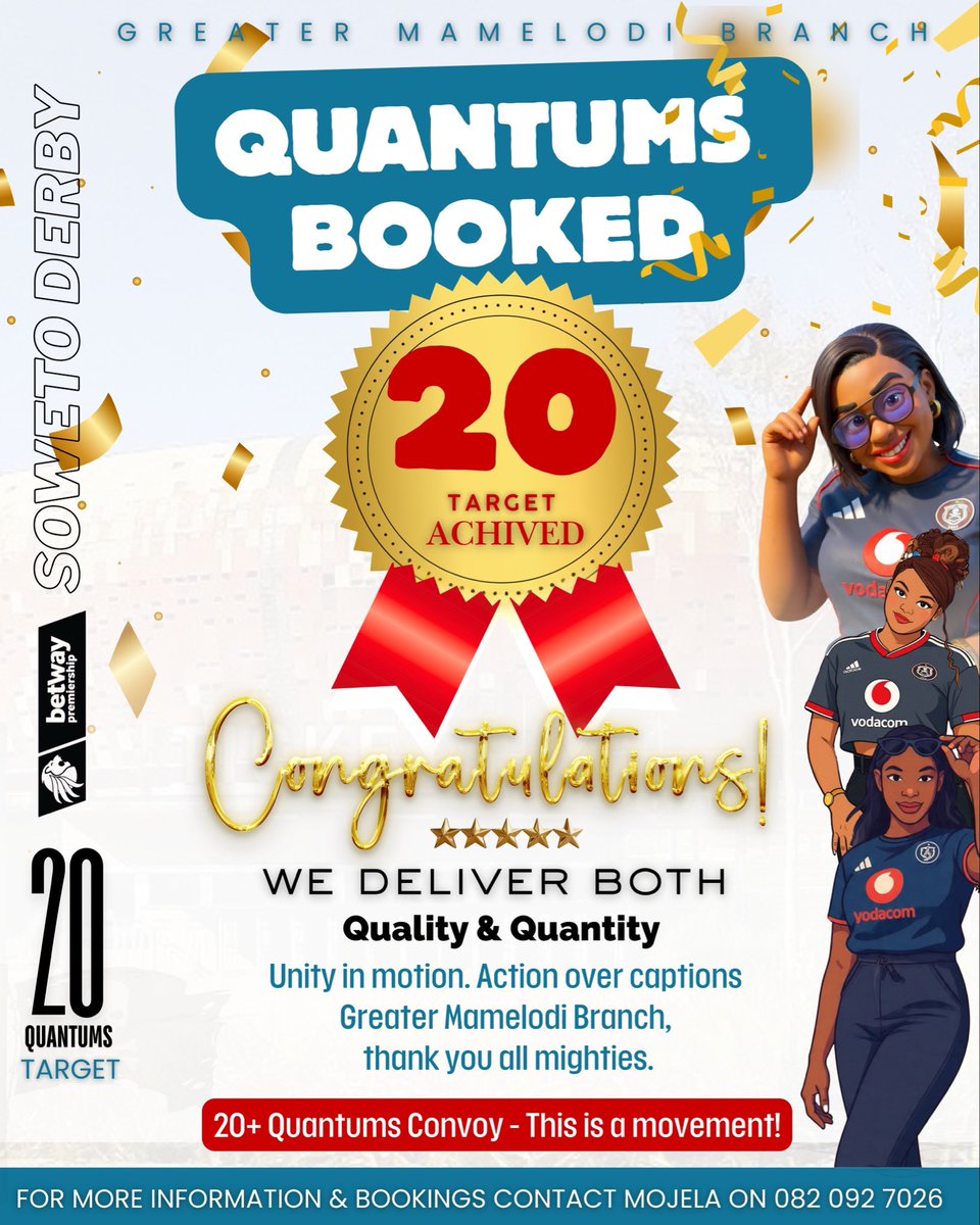 TARGET REACHED 
20 Quantums secured ✅

Unity. Commitment. Results.
We move together, we take over together. Actions over captions.

Greater Mamelodi Branch thank you Mighties 🏴‍☠️⚫⚪ . Saturday: 20+ convoy. This is a movement. <a href="/orlandopirates/">Orlando Pirates</a> 

#GreaterMamsBranch #OnceAlways