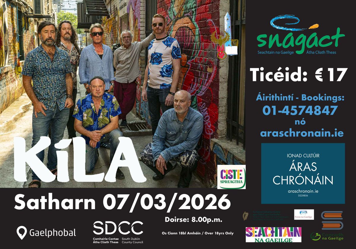 araschronain's tweet photo. Seachtain na Gaeilge 2026
Áras Chrónáin D22X856
Dianchúrsa Gaeilge Intensive Spoken Irish Fun Weekend Course 6/3/26 &amp; 7/3/26
KILA - Ceolchoirm SnaG 2026 Sat 7/3/2026
Lá Teaghlaigh Satharn 14/3/26
Céilí Féile Pádraig Domhnach 15/3/2026
Faigh do thicéid 
https://t.co/ZkZiGaBpsF https://t.co/AVVMEEYKfq