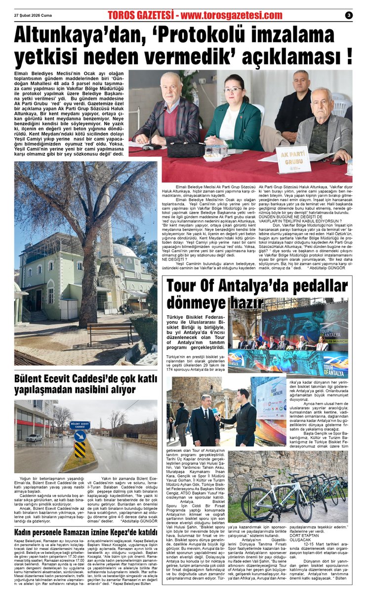 Bugün
Toros Gazetesi
3 ncü sayfa