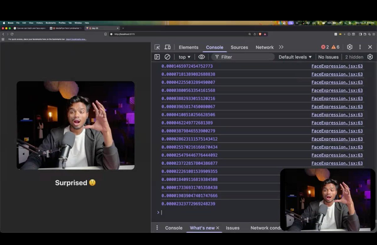 devHamza03's tweet photo. 📅 Day 115 of Cohort 2.0 @sheryians_

Started Moodify 🎧
An app that detects facial expressions and suggests songs based on mood.

Used Google MediaPipe and learned how real developers research and build solutions. 

#Day115 #AI #CodingJourney https://t.co/3UE4YGqzl4