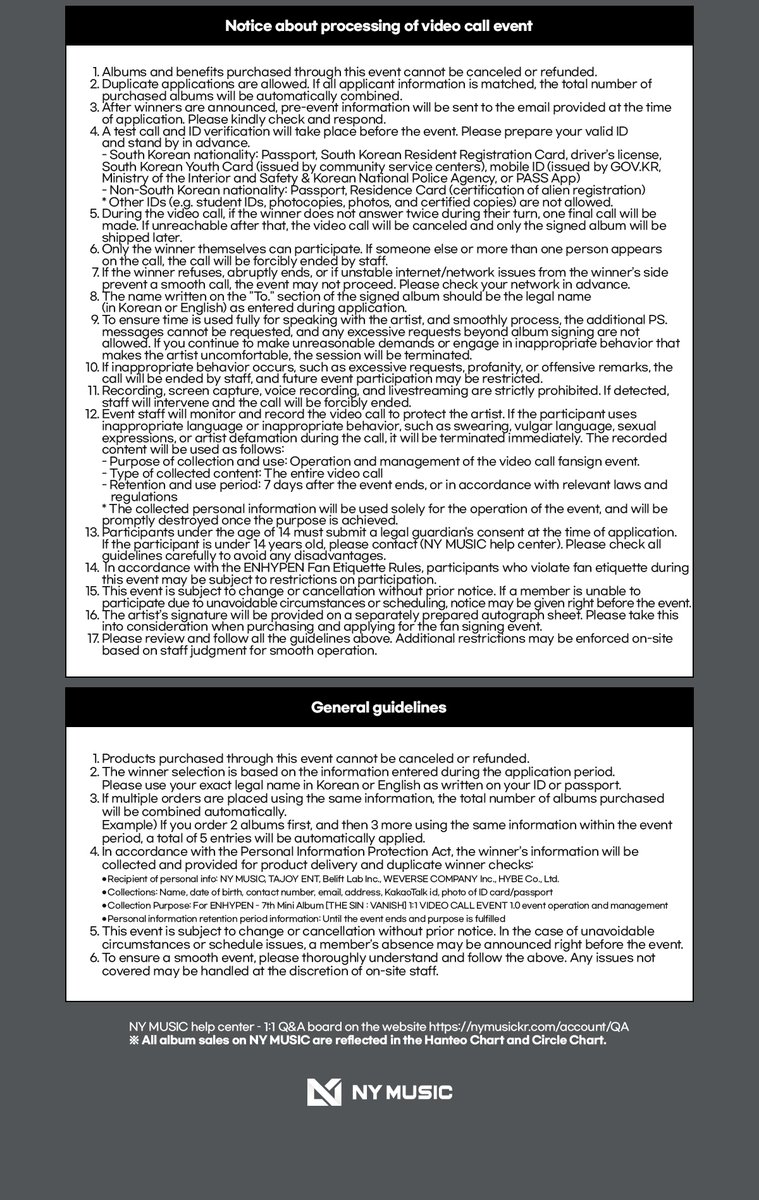 #NYMUSIC * #ENHYPEN - 7th Mini Album [THE SIN : VANISH]
1:1 VIDEO CALL EVENT 1.0

🔔 Event Date : 2026.03.31
🔗 nymusickr.com/products/enhny…
🎁 All event applicants will receive 1 unreleased selfie photocard, randomly selected from 7 types.
🎁7 winners will be selected to receive a