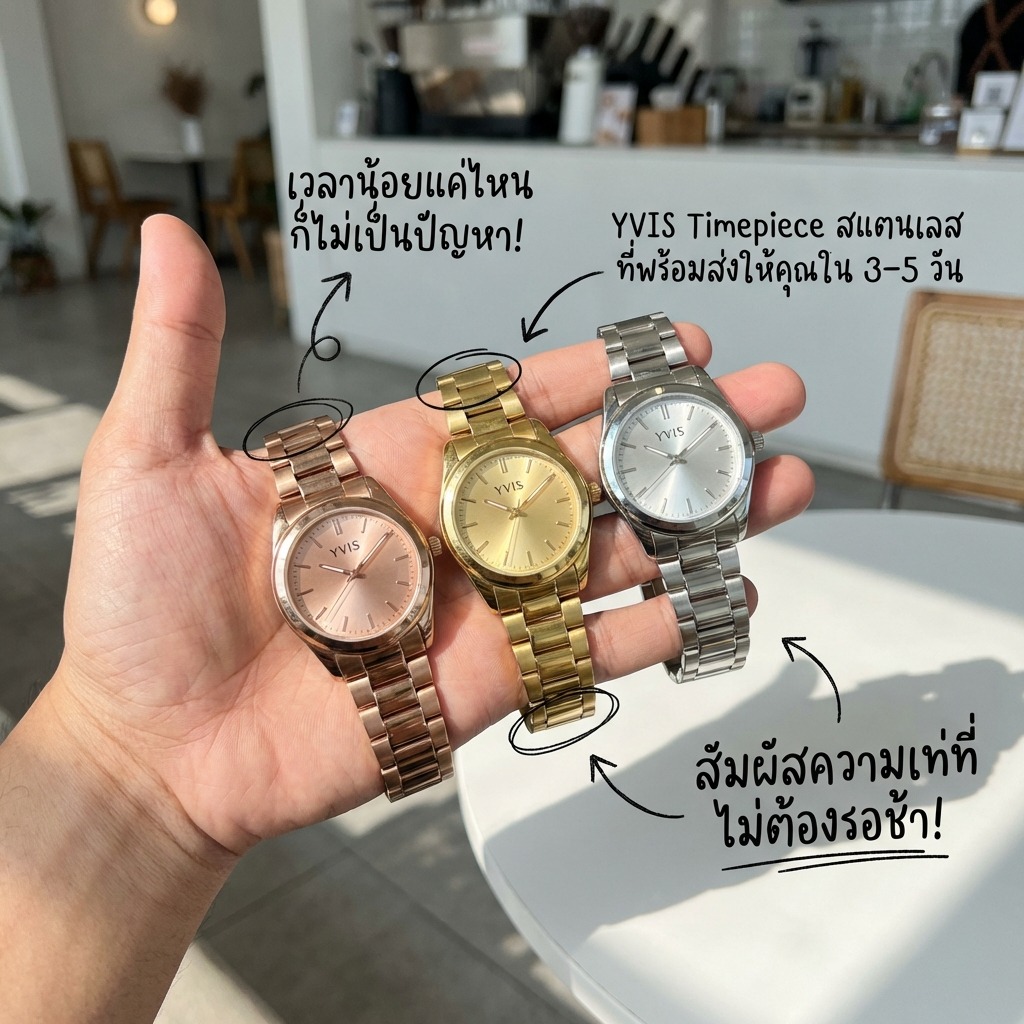 Shareit29's tweet photo. เวลาน้อยแค่ไหนก็ไม่เป็นปัญหา! YVIS Timepiece สแตนเลสที่พร้อมส่งให้คุณใน 3-5 วัน สัมผัสความเท่ที่ไม่ต้องรอช้า!